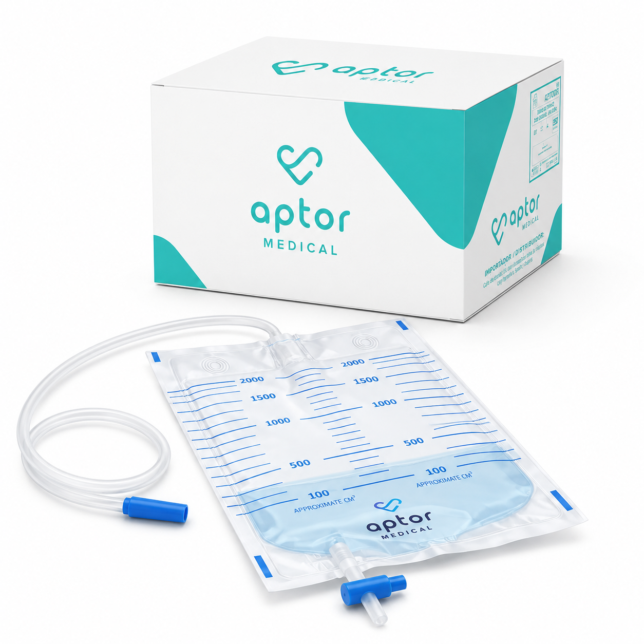 Bolsa de orina 2L con Válvula Antirretorno no Estéril – Caja 250 uds. - marca aptor medical Bolsa de orina 2L con Válvula Antirretorno no Estéril marca aptor medical