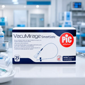 Caja de 25 unidades de agujas palomilla VacuMirage SmartSafe de Pic Solution para extracción de sangre con portatubos